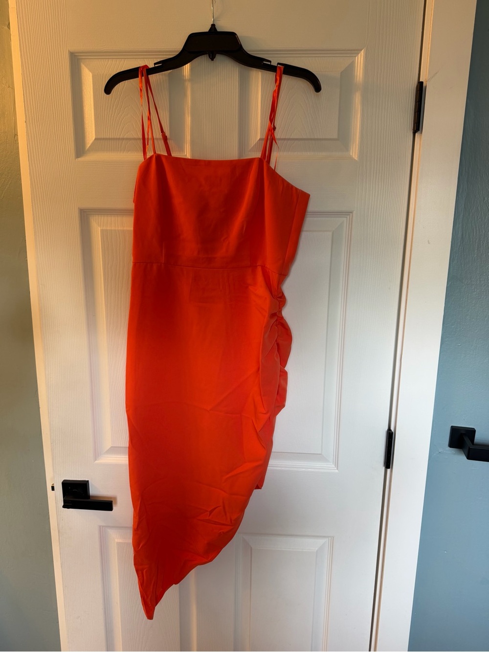 Gianni Bonnie Bright Orange Asymmetric Spaghetti Strap Dress